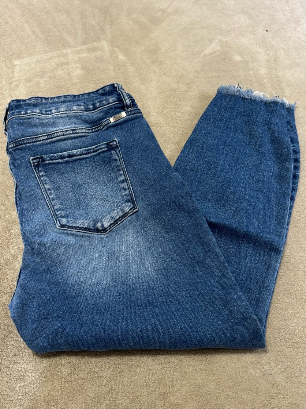 KanCan Mid Blue Ankle Crop Jeans with Frayed Hem